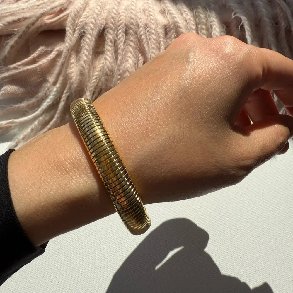 Anthropologie Gold Tarnish Free Waterproof 10mm Elastic Bangle Bracelet